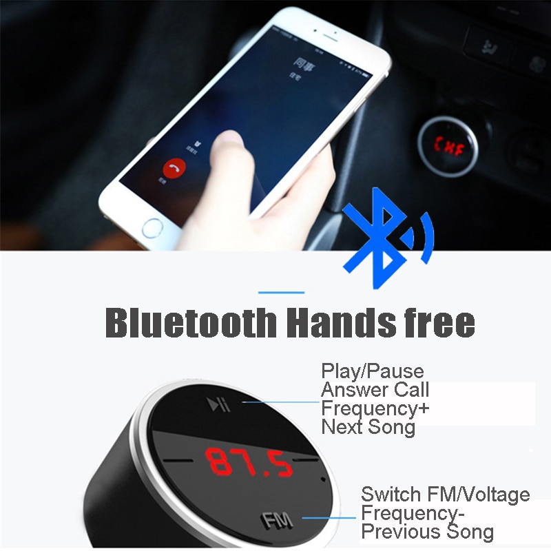 JINSERTA Bluetooth 5.0 FM Transmitter Handsfree Car Kit FM Radio MP3 Player U Disk USB Car Charger