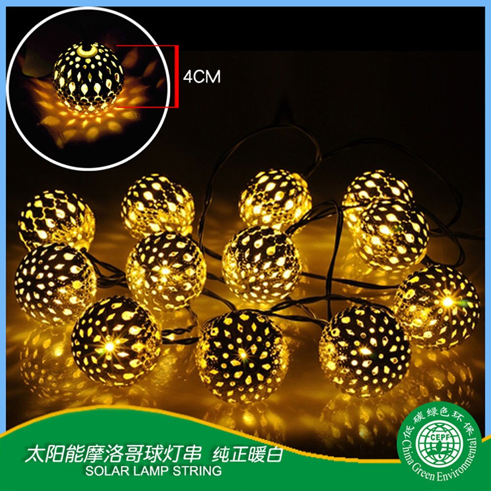 Solslinga ljus 20 lampor utomhus led marockansk boll järn konst silver boll landskap innergård fest kväll dekoration: Varm vit / 10-499 uppsättningar