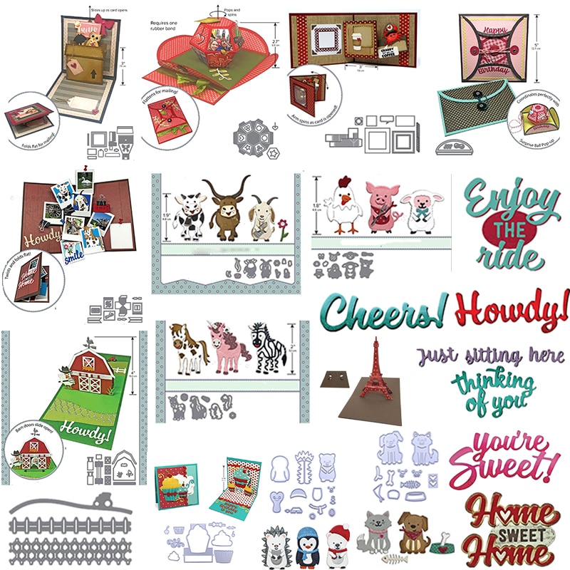 Pop Up Spinner Cupcake Flap con cierre animales frases nuevos troqueles de corte para arte de colección de recortes confección de tarjetas 04