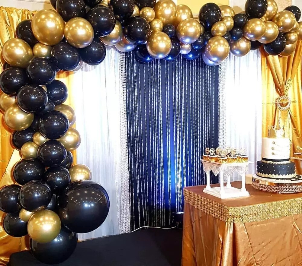 Arco de Globos de Oro plateado negro, 110 Uds., guirnaldas de Globos de látex cromado, Decoración de cumpleaños de de boda, decoración de Año
