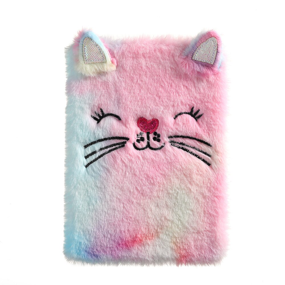 Cute Fur Rabbit Notebook For Kids A5 Diary Notepad Plush Agenda Planner Children Line Daily Note Book School Shetchbook: rainbow cat
