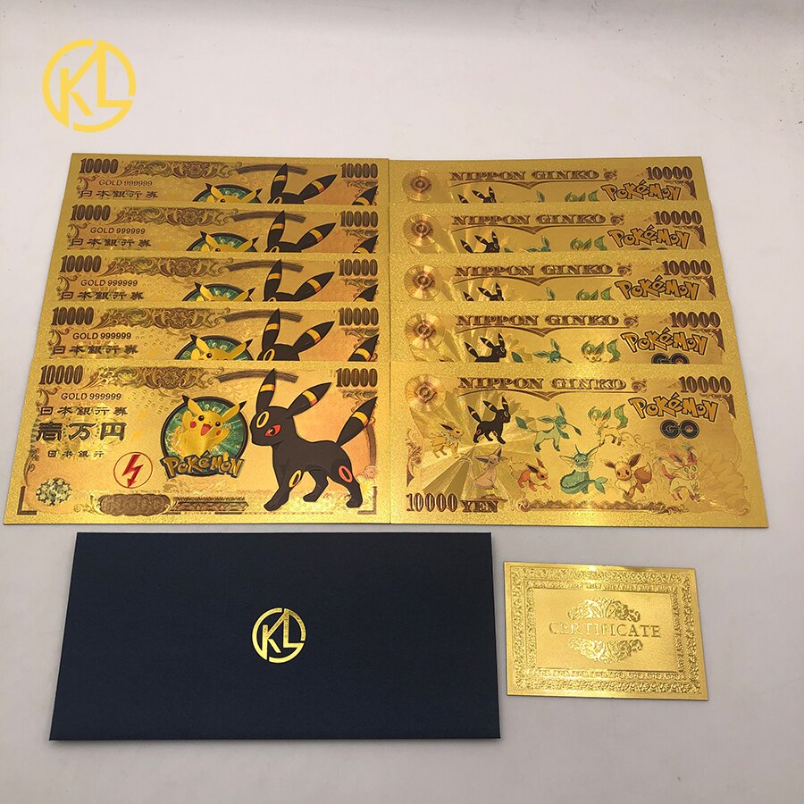 10 st/lot 10 typer japansk anime söta djur guldsedlar för samling souvenirsedlar: Choklad