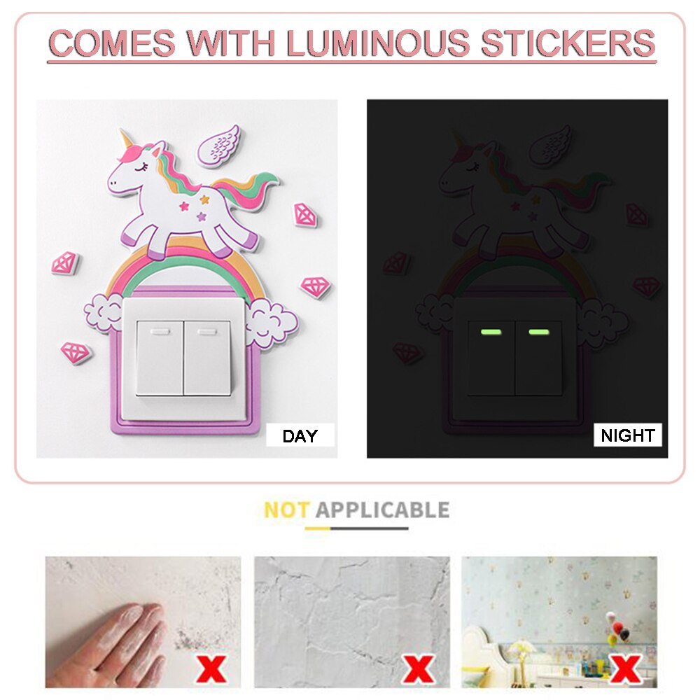 3D cartoon style switch sticker Home Decor Kids Room Decoration Stickers With Fairy Tale Animal Style Luminous Wall Sticker