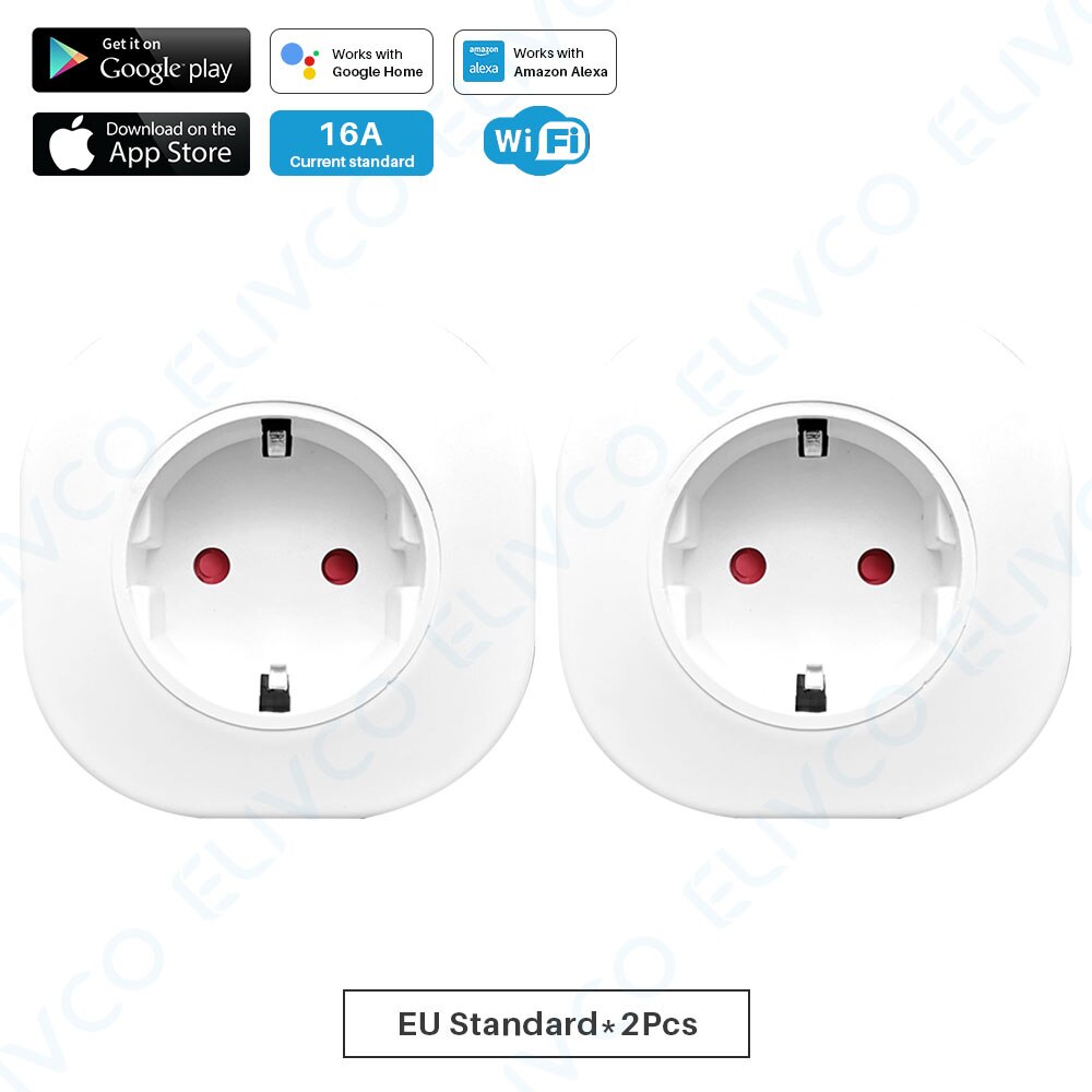 WiFi Smart Plug EU Adapter 16A Tuya APP Remote Voice Control Steckdose Timing Funktion Arbeitet Mit Alexa Google Assistent: EU Plug-2Pcs