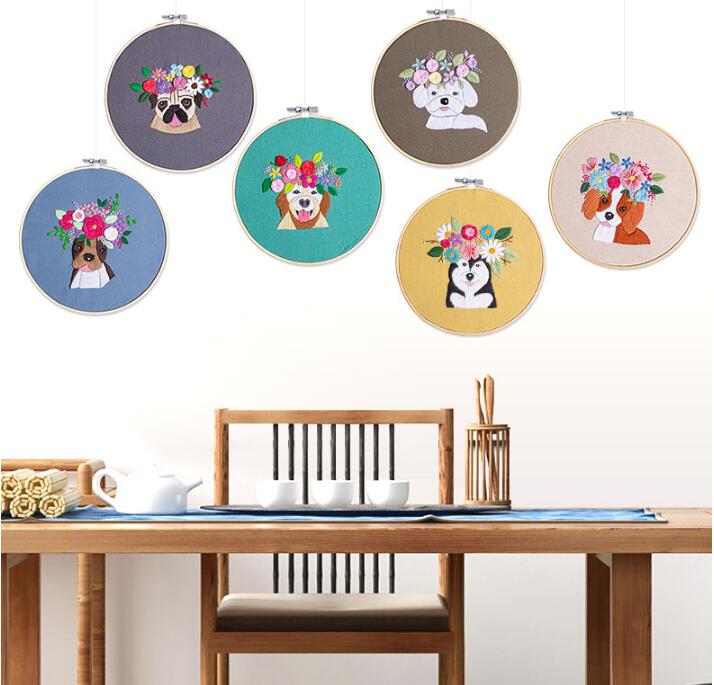 20x20cm Famous dogs and pets European embroidery kit simple three-dimensional embroidery Ribbon kit embroidery needlework