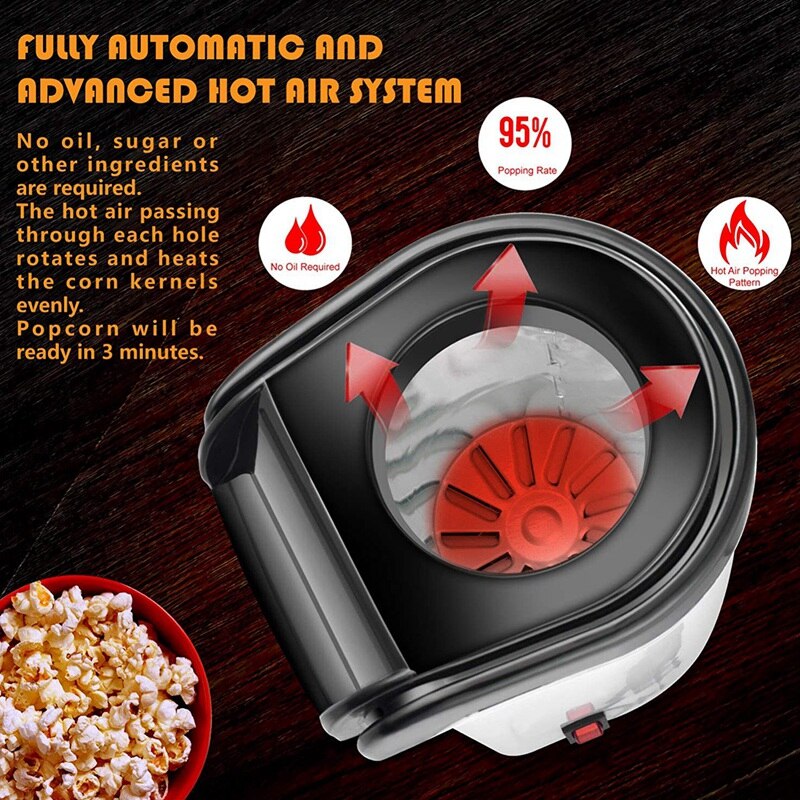 Air popcorn popper maker, elektrisk luft popcorn maskin -1200w,  oljefri