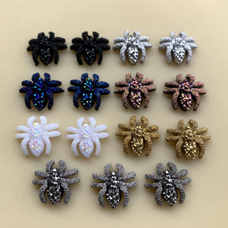 60pcs 13mm Vintage Mini Spider plat hars cabochons Rhinestone Crystal Strass Voor Kleding Sieraden Maken DIY Ambachten