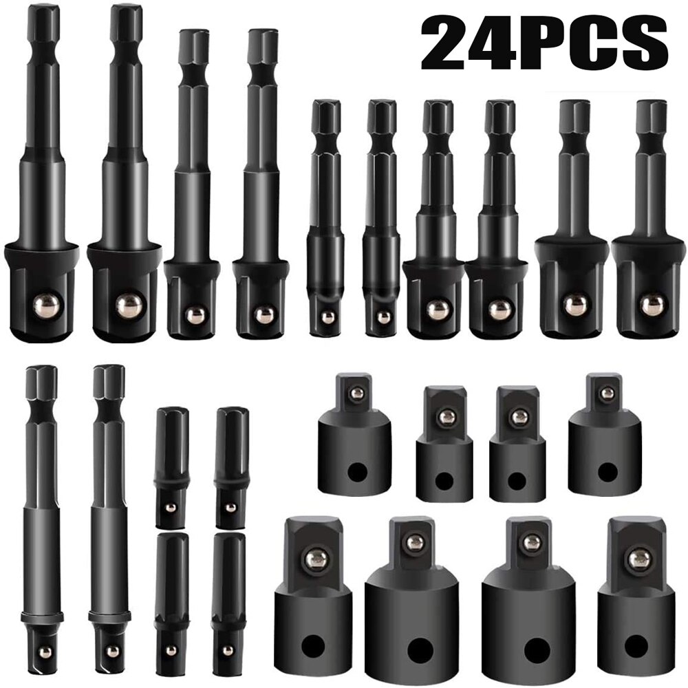 Drill Socket Adapter and Reducer Set Drive Socket Adapter Converter Reducer Air Impact Craftsman Socket: 24PCS