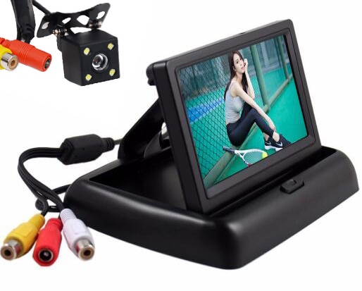 4LED Nachtzicht Auto CCD Achteruitrijcamera Met 4.3 inch Kleuren LCD Car Video Opvouwbare Monitor Camera Auto Parking assistance
