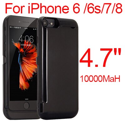 10000Mah Powerbank Case Voor Iphone 6 6s 7 Plus Case Battery Charger Voor Iphone 6 6s 7 8 Plus Case Power Bank Opladen Case: Black 6 6S 7 8