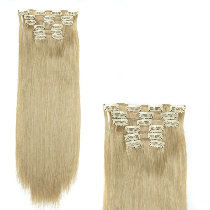 Cheveux de charme 24 pouces longue Extension de cheveux raides 6 pièces/ensemble 16 Clips haute température pince à cheveux synthétique dans l'extension de cheveux: 24/613 #