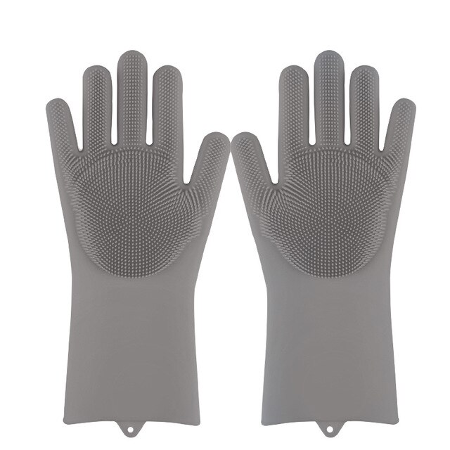Magic Silicone Gloves Scrubbing Gloves For Dishes Dishwashing With Scrubbers Dish For Kitchen Car Wash And Pet Care 1Pair: Gray-1 pair / Thicker version