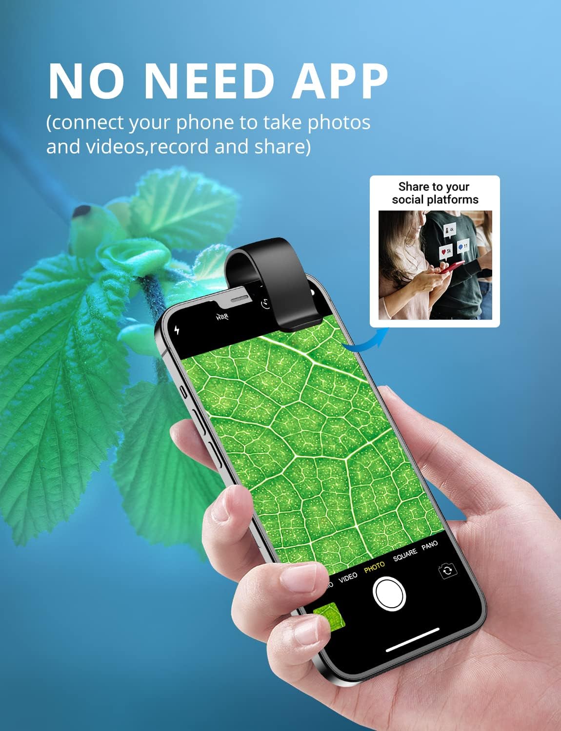 200X Phone Mini Pocket Microscope w/ LED Light/Universal Clip,Nano Zoom Digital Microscope Camera,Microworld for Kids Adults