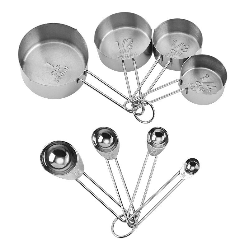 Stainless Steel Measuring Spoons Cups Set Baking Tea Coffee Spoon Flour Liquid Measuring Tool Cooking Kitchen Accessories Gadget: 8pcs Silver Gray