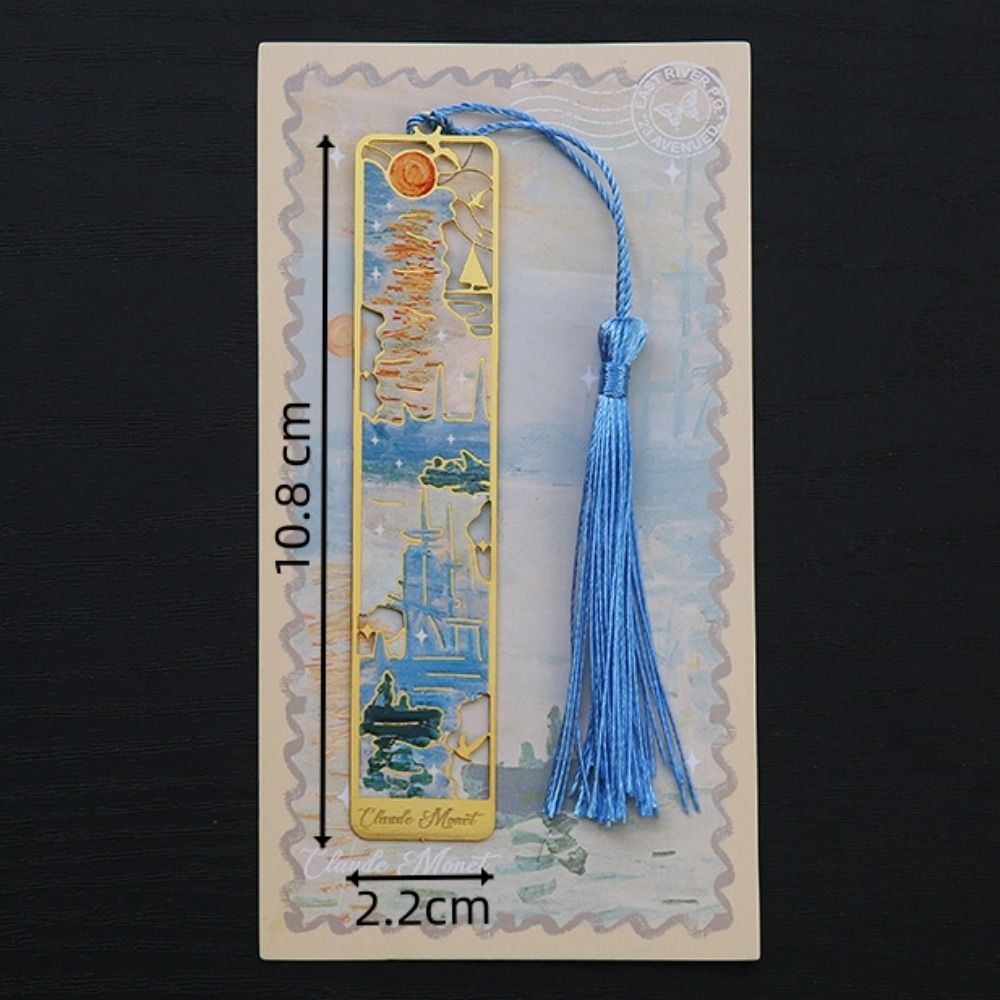Marcapáginas de Metal hueco, exquisitos marcos de libros rectangulares, paisaje, flor, pintura al óleo, estilo, papelería de lectura para estudiantes y niños