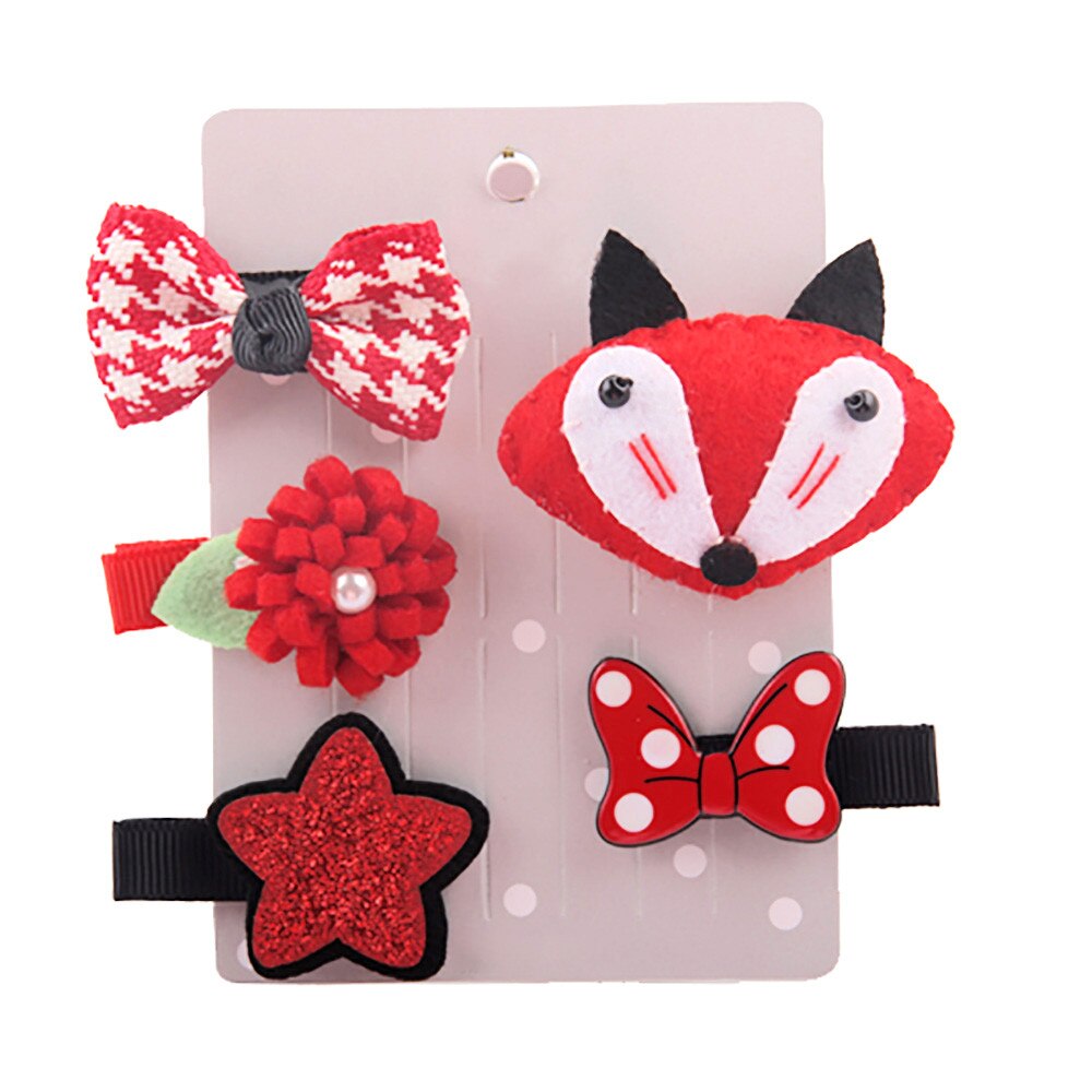 5Pcs Kids Infant Hairpin Baby Girl Cartoon animal motifs Bow Flower Hair Clip Set Children Cute Hair Accessories Girls Headdress