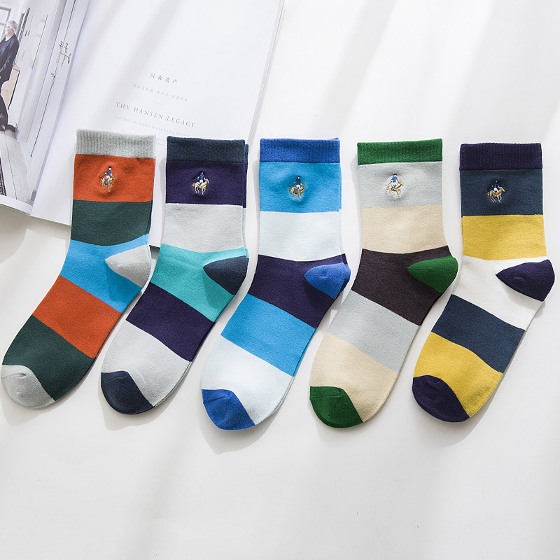 Flerfarvet 5 par mærke pier polo afslappet bomuldsstrømper business broderi mænd sokker producent: Bland farve