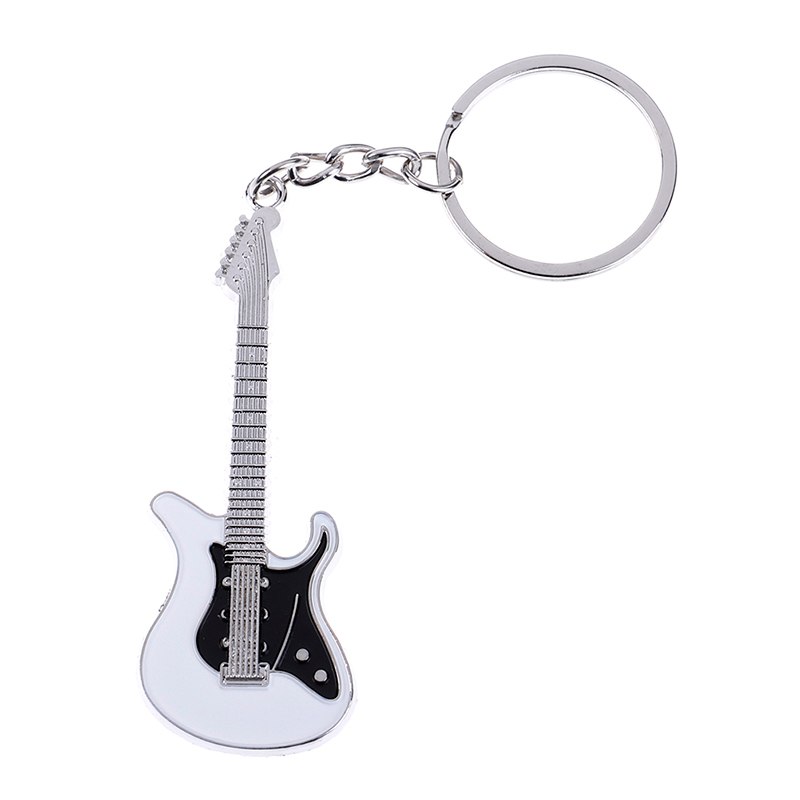 Metal elektrisk guitar mini nøglering nøglering nøglering guitar tilbehør: Hvid