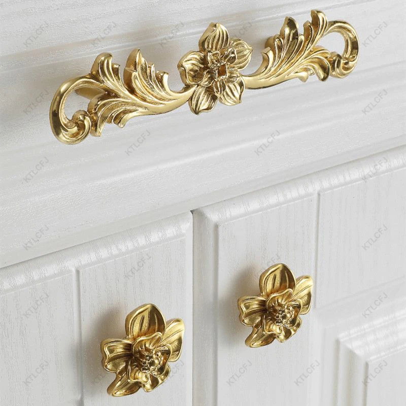 Französischer Türgriff, Bogen, Einzelloch, nordisches Licht, Luxus, Gold, neue Schublade aus reinem Kupfer, europäischer und amerikanischer Stil, Messinggriff