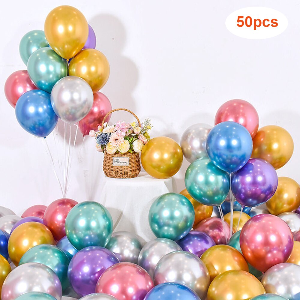 50 stk guldballoner farverige sætmetallic ballon fødselsdagsfest bryllupsdekoration bryllupsdag globaler til at fejre: Farverig