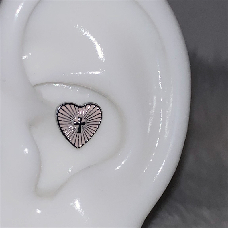 1 stücke glänzend Kreuz Blau Zirkon 316L Edelstahl Ohr Knochen Nagel Y2K Silber Farbe Ohrring für Frauen Cochlea zubehör