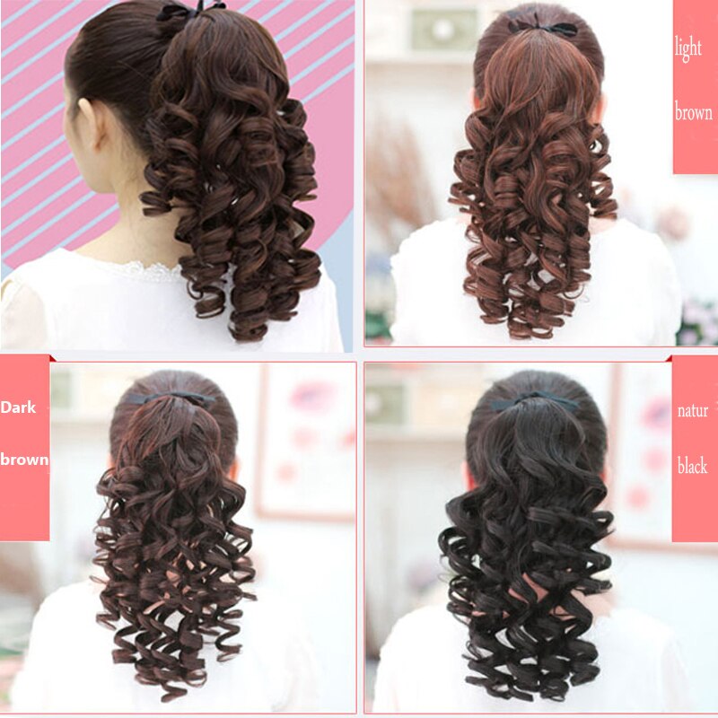 Cola de Caballo rizado largo de 16 pulgadas LUPU con Clip de cordón en la cola del pelo extensiones de pelo sintético de fibra de alta temperatura