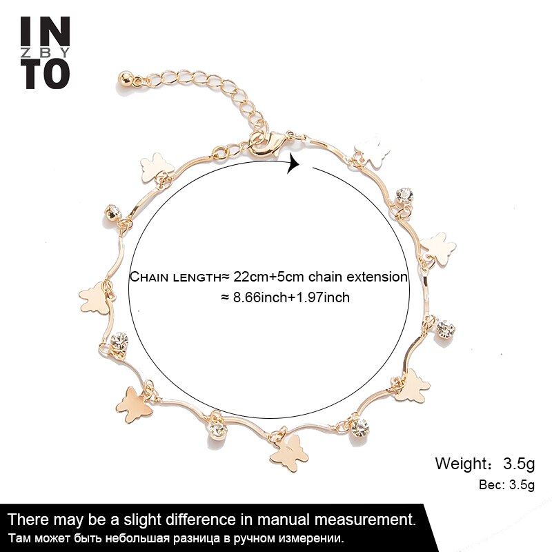 Into Crystal Butterfly Ankle Bracelet For Women Gold Color Chain Summer Beach Charm Anklet Bracelet On Leg Foot Jewelry: A005