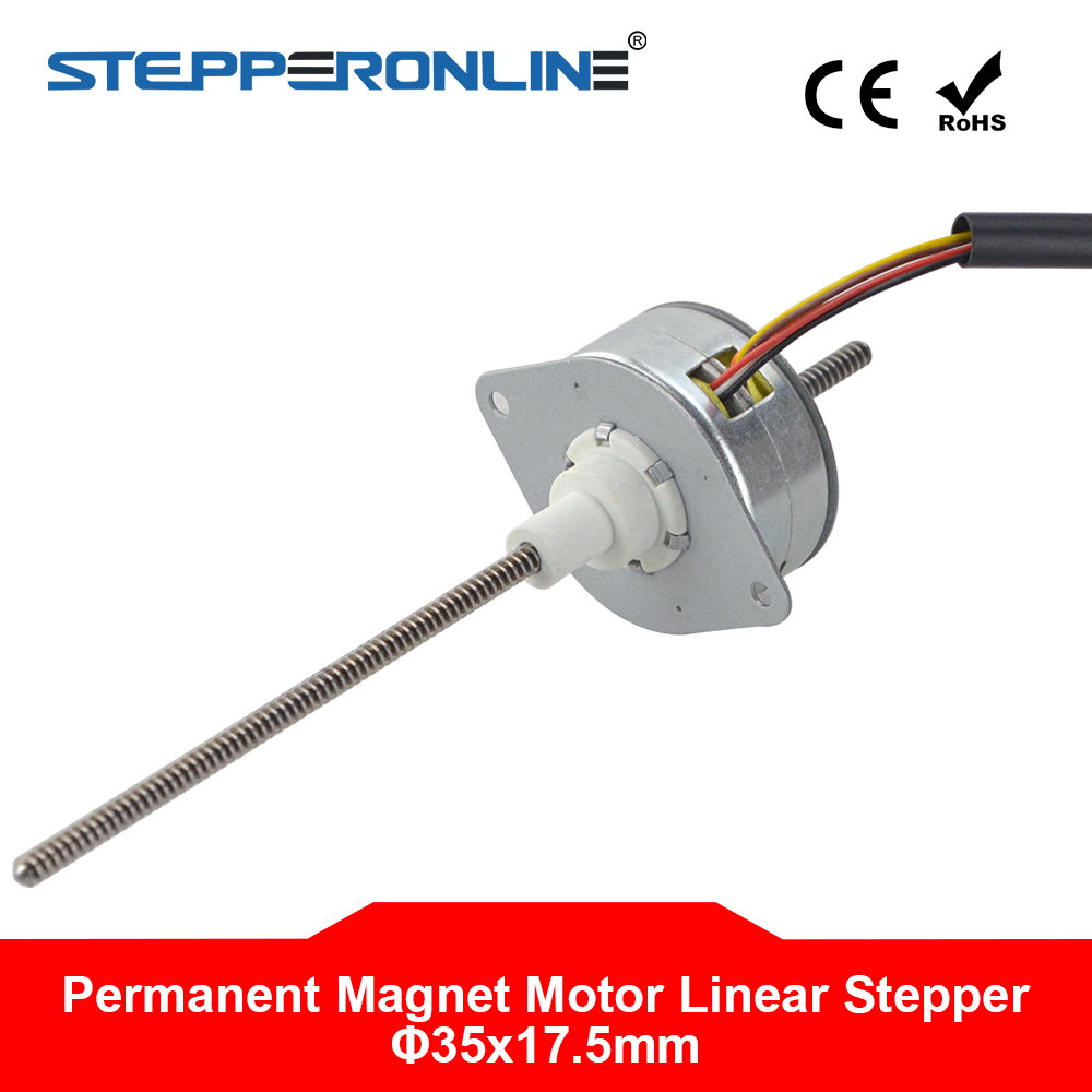 Permanent Magnet Motor Φ35x17.5mm PM Non-Captive Linear Stepper Motor 0.46A Lead 1.22mm/0.047" Lead Screw Length 139.7mm