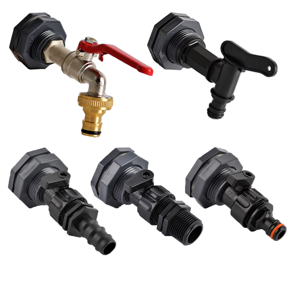 Rain Barrel Spigot Kit 1/2 3/4 1 inch Thread Kit with Bulkhead Fitting Hose Faucet Adapter for Water Tanks Garden Barrel