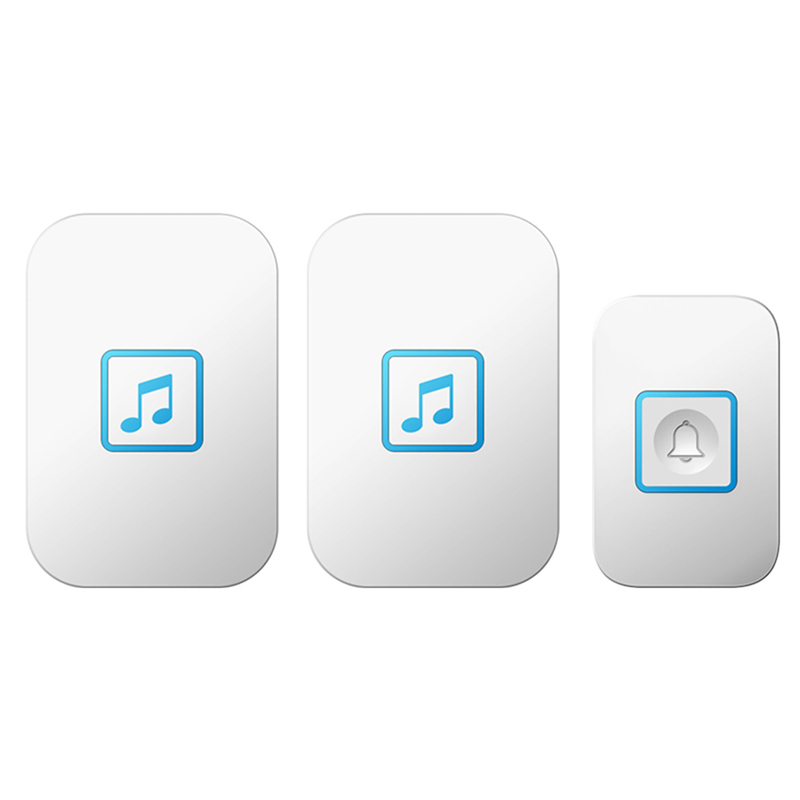 Self-Powered Waterproof Wireless DoorBell LED Light No Battery Home Cordless Door Bell 3 Plug For Choose 1 2 Button 1 2 Receiver: White-2 / EU
