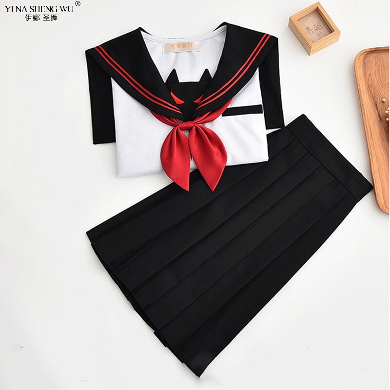 Japanese School JK Uniform For High School Girls Dark Devil Embroidery Sailor Suit Pleated Skirts Novelty JK Uniforms