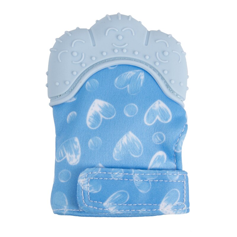 Baby Silicone Teether Gloves Animal Palm Bite Chew Training Toys Squeaky Grind Baby Teething Protect Anti-bite Gloves BPA Free: blue smile