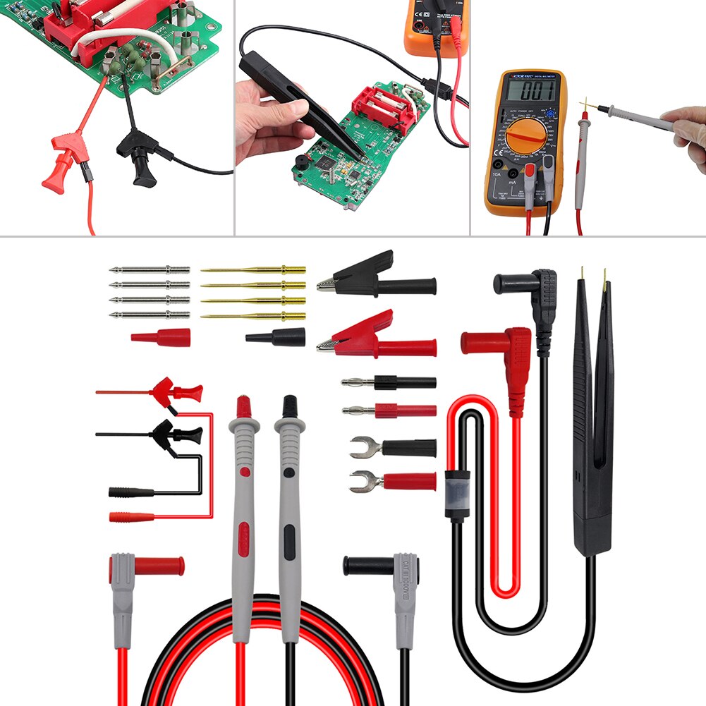 21in1 Multimeter Test Lead Kit for Fluke Electrical Alligator Clip Probe for DIY Measurement Vehicle Circuit Board
