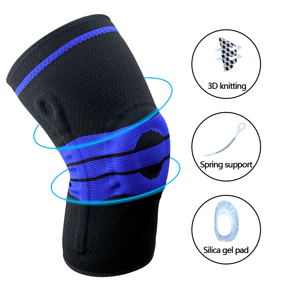 Knee Brace Knee Support Knee Compression Sleeve Support Elastic Knee Wraps Patella Stabilizer with Silicone Gel & Spring Support: Dark Blue / S