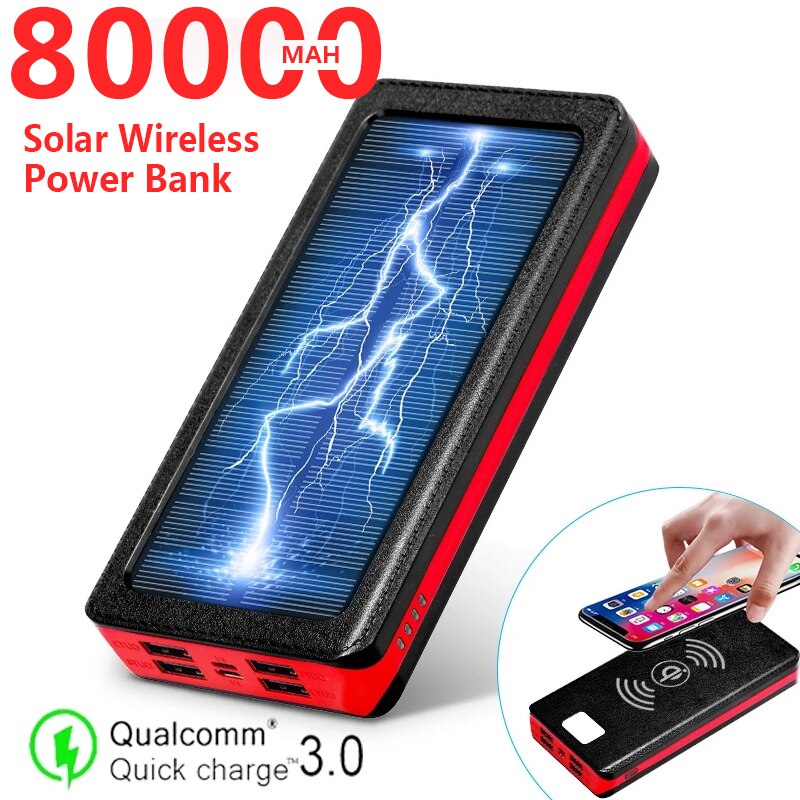 80000mAh kabellos Energie Bank Solar- Externe Batterie Schnelle Ladegerät Große Kapazität 4 USB LED praktisch Ladegerät Für Xiaomi IPhone