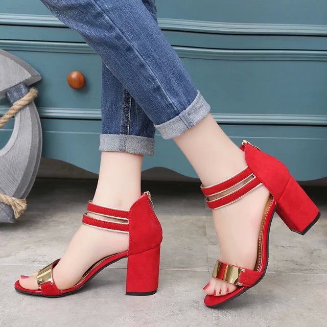 Ladies Ankle-Wrap Shoes Summer Gladiator Sandals Women Square heel Sandals Party Wedding Shoes Bling Bling Ladies Sandals