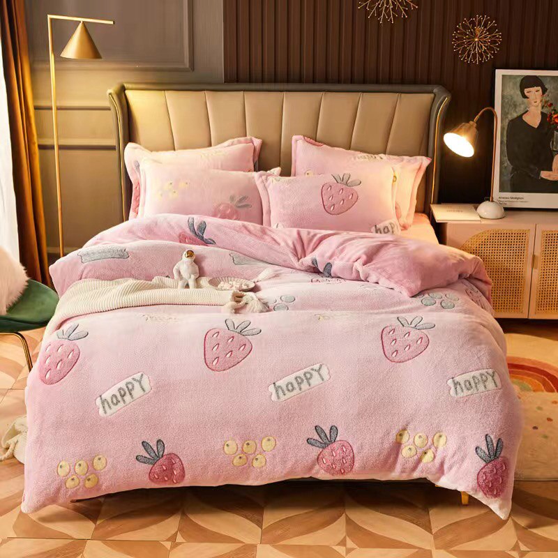 JUSTCHIC doux amour coeur imprimé parure de lit hiver flocon de neige velours épaissir housse de couette unique reine housse de couette + taie d'oreiller: D / Queen 200x230cm