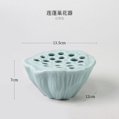 Ceramic Lotus Seedpod Japanese Ikebana Flower Arrangement Vase Tea Table Desktop Small Flower Pot Plate Decoration: Deep Blue