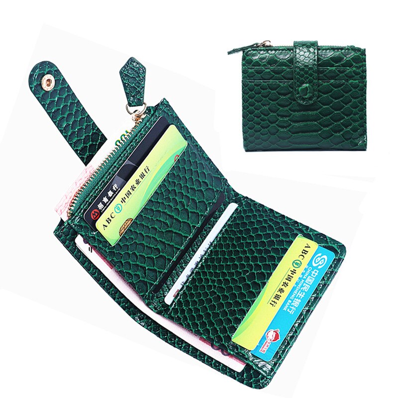 Mode Vrouwen Portemonnee Python Patroon Card Pakket Zipper Purse Coin Bag Mini Purse Twee Vouwen Kaarthouders Met Snaps