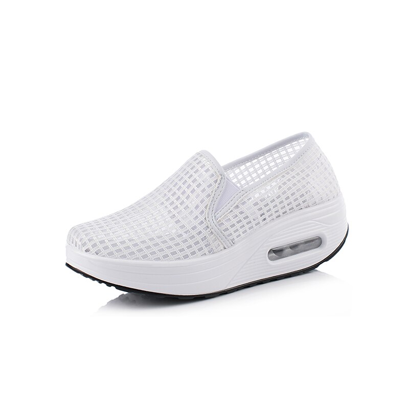 Women's Mesh Platform Toning Shoes - Slip-On Wedge Sneakers for Fitness & Height Increase: White / 40