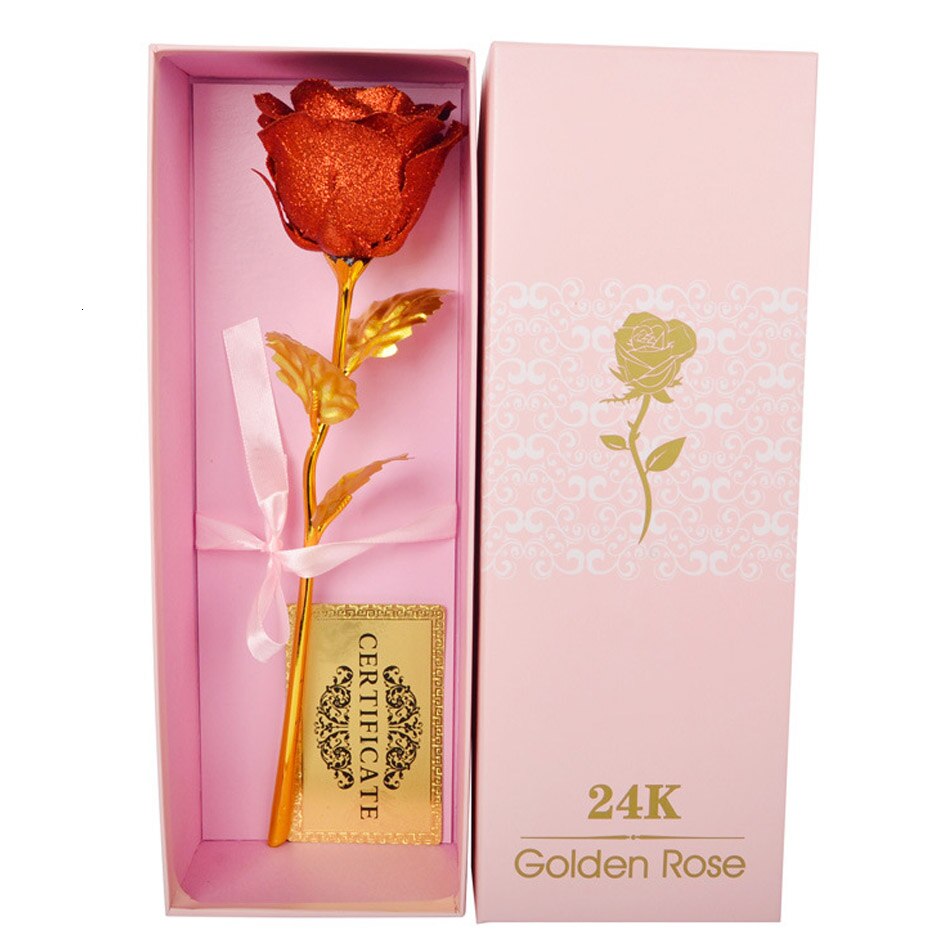 Bedst til kæreste gylden rose bryllupsdekoration gylden blomst valentinsdag guld rose guld blomst med kasse: Rød