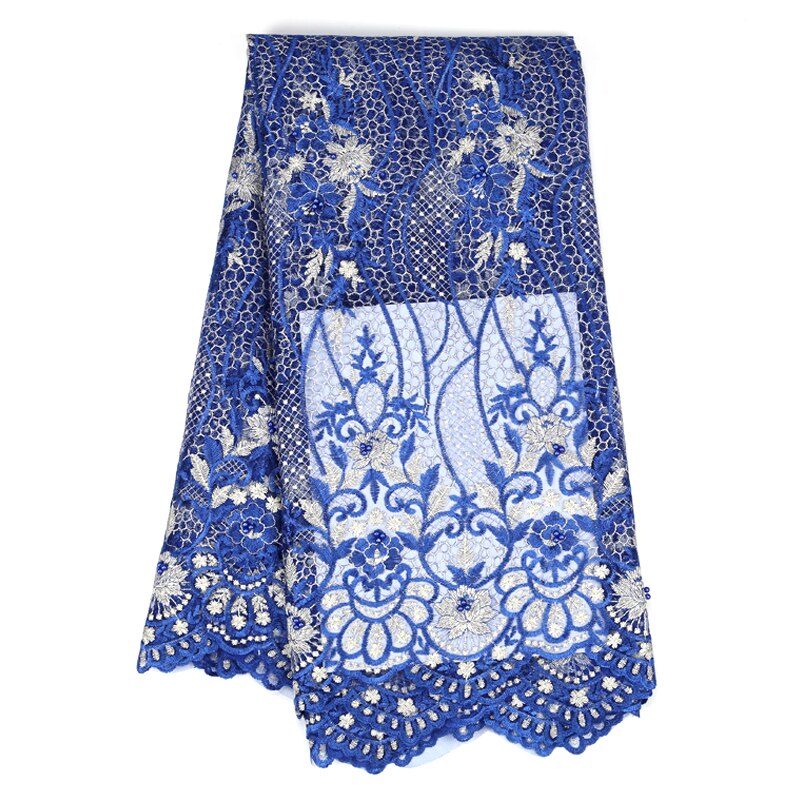 Franse kant met blauwe Afrikaanse kant kralen kanten jurk Nigeria materiaal