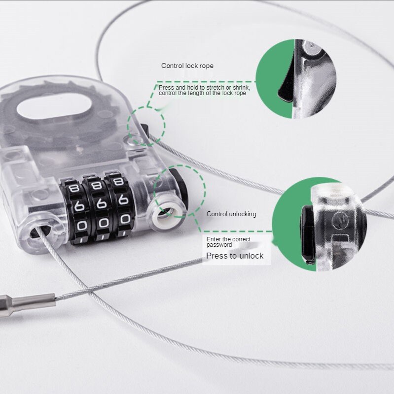 3 Digit Security Code Cable Lock Password Long Roller Pram Padlock Rope Bicycle Parts Mini Extendable Wire Anti Theft