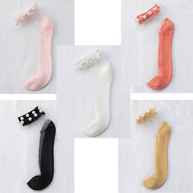 Calcetines transparentes de malla para mujer y niña, medias transparentes ultrafinas de encaje, 5 piezas, M09: 6