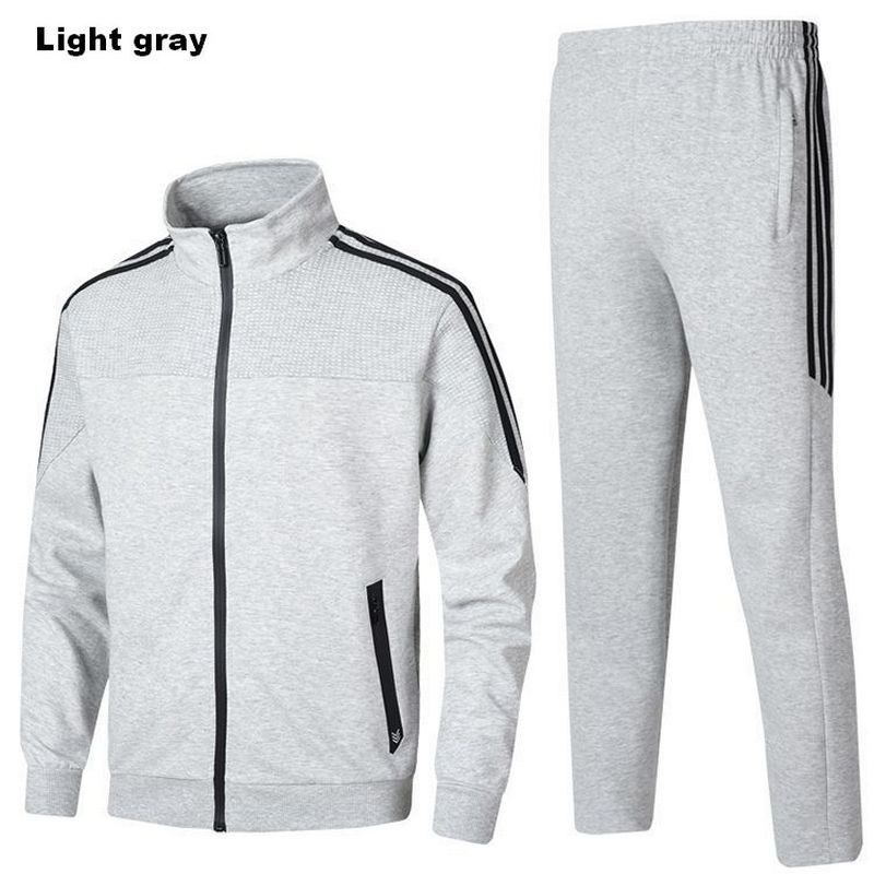 Sportswear football training suit basketball training suit men's jacket sports pants suit: Light gray / XL