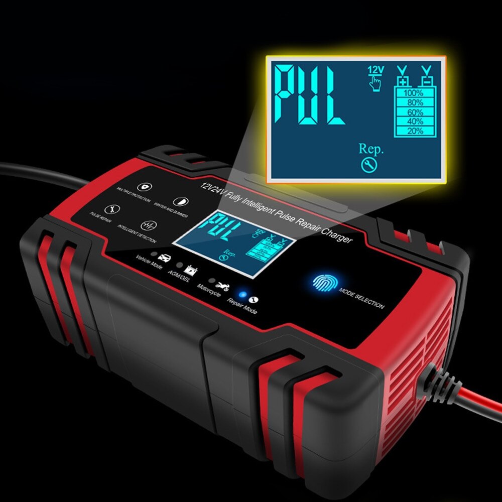 12v 8a 24v 4a fuldautomatisk bilbatterioplader smart hurtigopladning våd tør blysyre berøringsskærm pulsreparation lcd -display