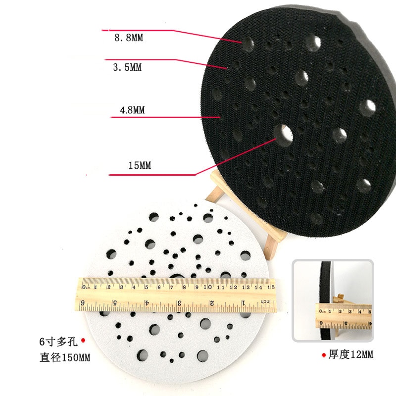 6 Inch 70-hole Porous 150MM Flocking Sandpaper Tray Sponge Cushion Cushion Self-Adhesive Velcro Sander Waxing Protection