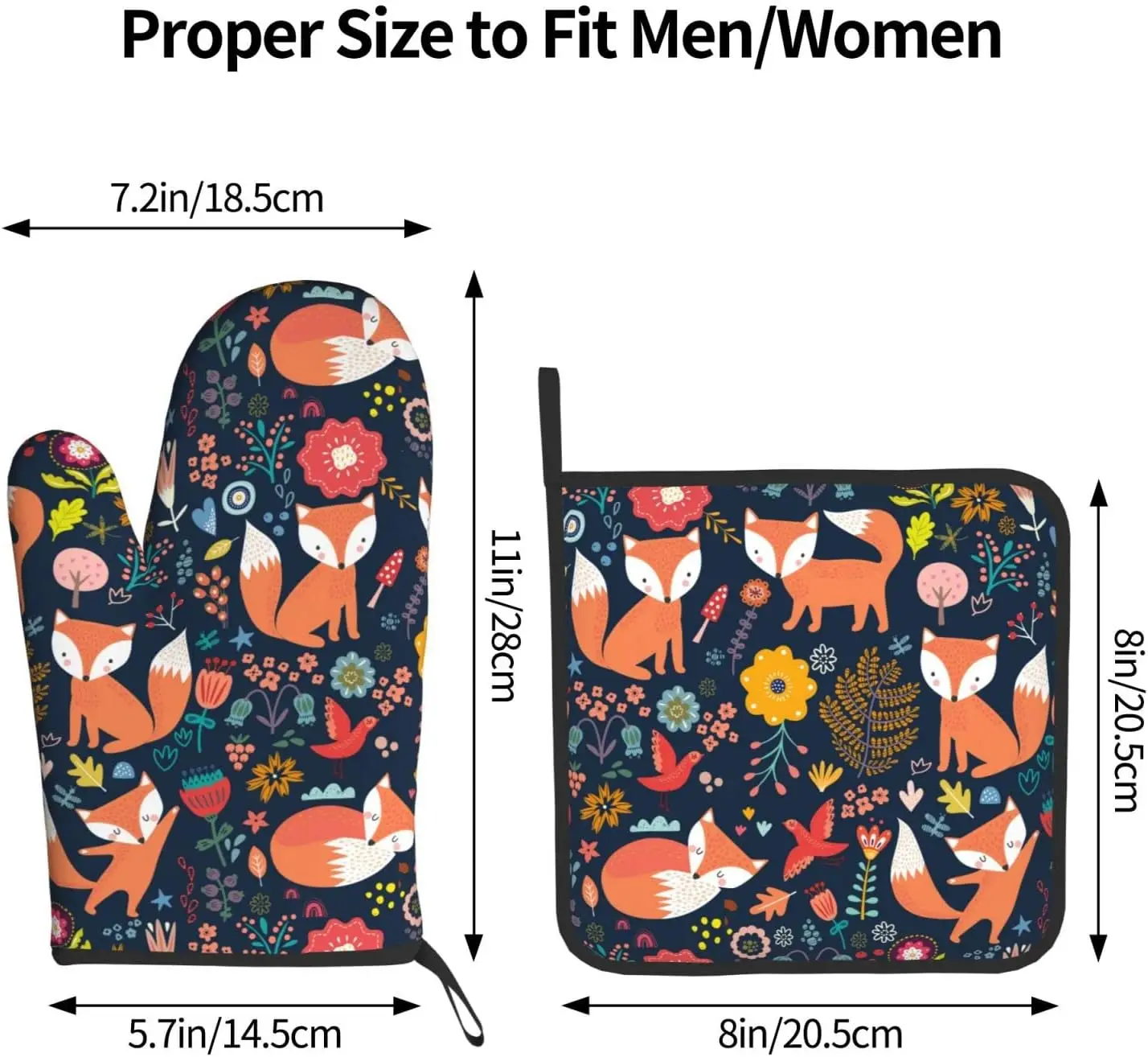 Fuchs ofenhandschuhe und topflappen-sets,  of 2 hitzebeständige, rutschfeste ofenhandschuhe und topflappen zum kochen, backen, grillen und bbq