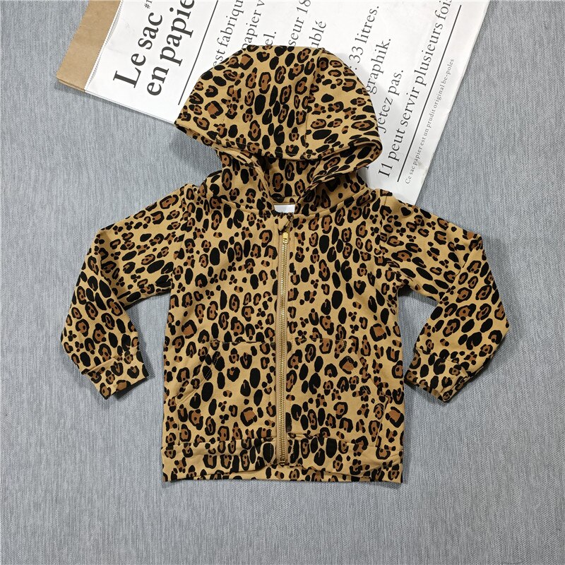 Forår og sommer drenge og piger leopardprint t-shirt kjole leggings hættetrøjejakke