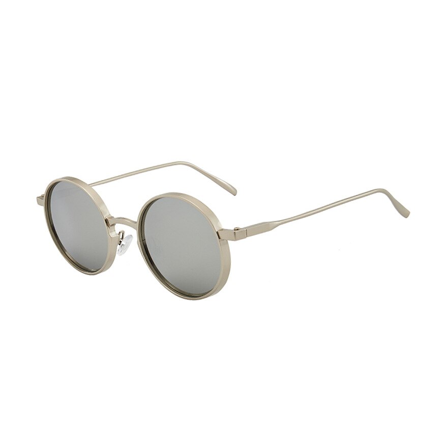 Metall klassisk vintage legering runda solglasögon punkstil liten rund ram lätta solglasögon  uv400 solglasögon: Silver-